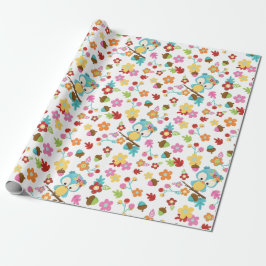 Schattige Woodland Uil & Flowers Baby Meisje Baby  Cadeaupapier
