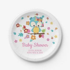 Schattige Woodland Uil & Flowers Baby Meisje Baby  Papieren Bordje