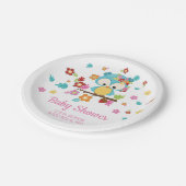 Schattige Woodland Uil & Flowers Baby Meisje Baby  Papieren Bordje (Gekanteld)