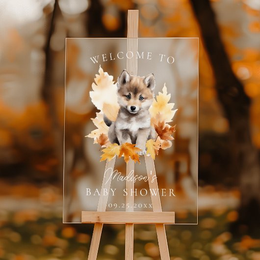 Schattige Woodland Wolf Herfst Baby shower Welkom Acryl Bord