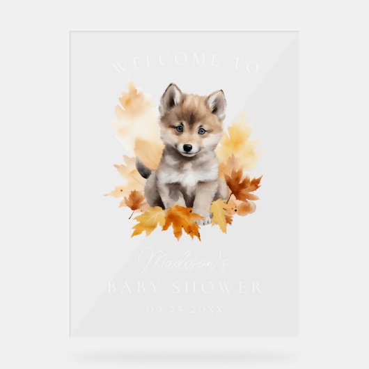Schattige Woodland Wolf Herfst Baby shower Welkom Acryl Bord (Voorkant)