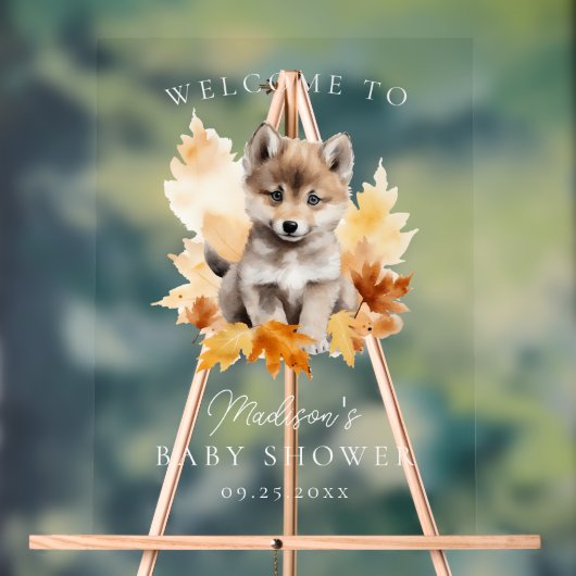 Schattige Woodland Wolf Herfst Baby shower Welkom Acryl Bord (Neutraal)
