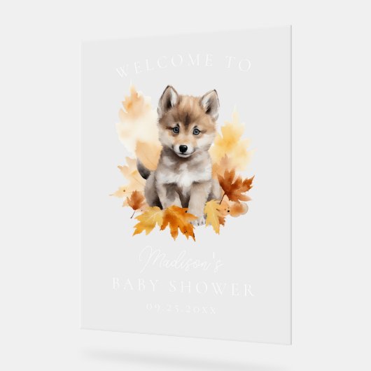 Schattige Woodland Wolf Herfst Baby shower Welkom Acryl Bord (Hoek)