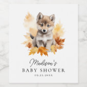 Schattige Woodland Wolf Herfst Baby shower Wijn Etiket (Enkel label)