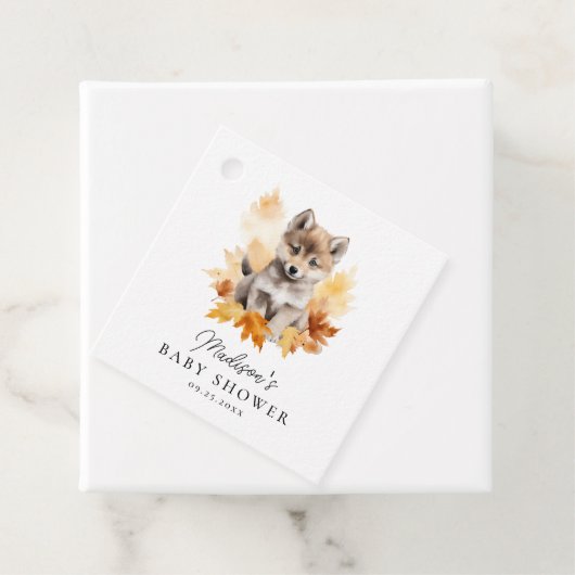 Schattige Woodland Wolf Pup Herfst Baby shower Bedankjes Labels (In situ)