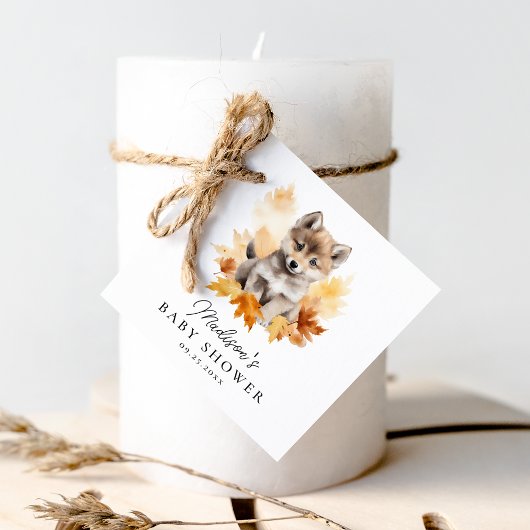 Schattige Woodland Wolf Pup Herfst Baby shower Bedankjes Labels
