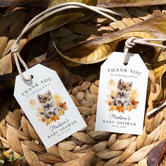 Schattige Woodland Wolf Pup Herfst Baby shower Cadeaulabel