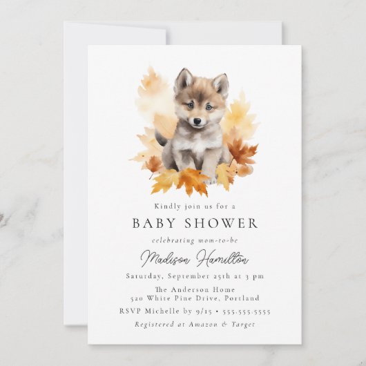 Schattige Woodland Wolf Pup Herfst Baby shower Kaart (Voorkant)