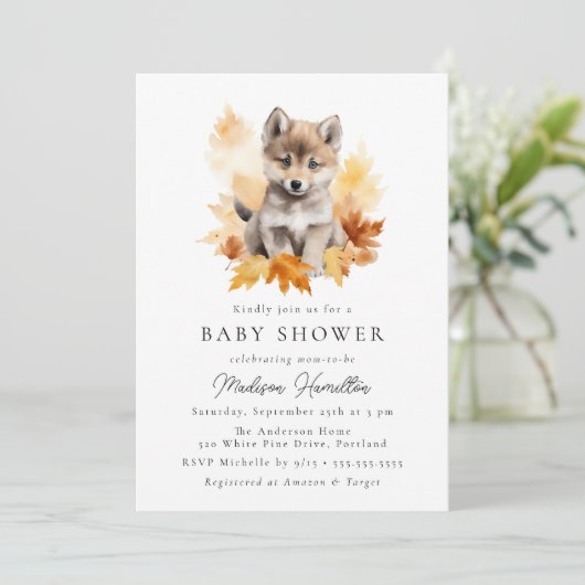 Schattige Woodland Wolf Pup Herfst Baby shower Kaart (Staand voorkant)