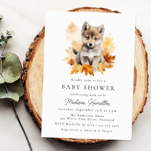Schattige Woodland Wolf Pup Herfst Baby shower Kaart