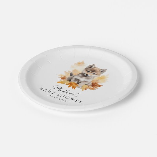 Schattige Woodland Wolf Pup Herfst Baby shower Papieren Bordje (Gekanteld)