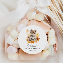 Schattige Woodland Wolf Pup Herfst Baby shower Ronde Sticker