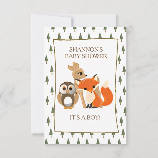 Schattige Woodlands Dieren Fox Baby shower Uitnodi Kaart (Voorkant)