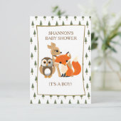 Schattige Woodlands Dieren Fox Baby shower Uitnodi Kaart (Staand voorkant)