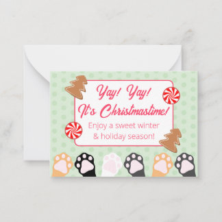 Schattige Yay Yay Het is Kerstmis Kat Notitiekaartje