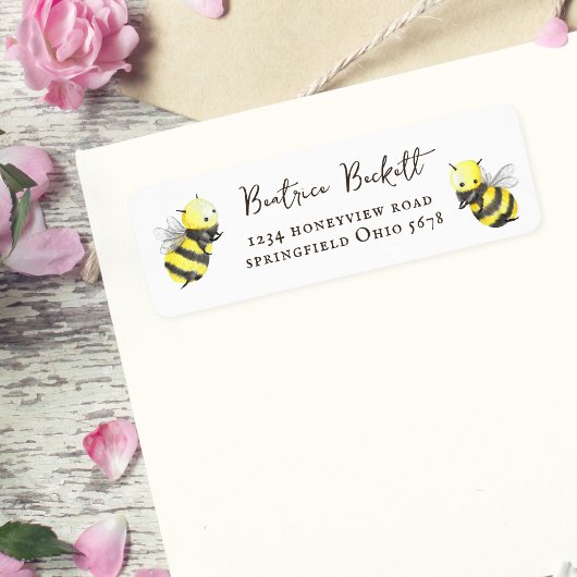 Schattige Yellow Bee Baby shower retouradres Etiket