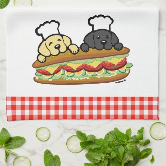 Schattige Yellow Lab Black Lab Cartoon Sandwich Theedoek (Gevouwen)
