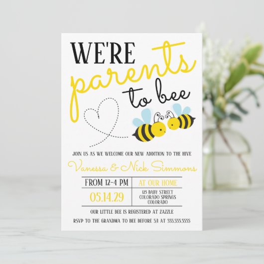 Schattige Yellow Parents to Bee Baby shower Kaart (Staand voorkant)