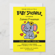Schattige Yellow Vector Elephant Girl Baby shower