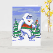 Schattige yeti kerst in bos kaart (Gele Bloem)