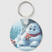 Schattige Yeti met kerstcadeaus in een grot Sleutelhanger (Voorkant)