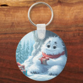 Schattige Yeti met kerstcadeaus in een grot Sleutelhanger (Voorkant)