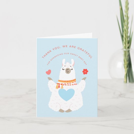 Schattige yogalama babyshower bedankkaart (Voorkant)