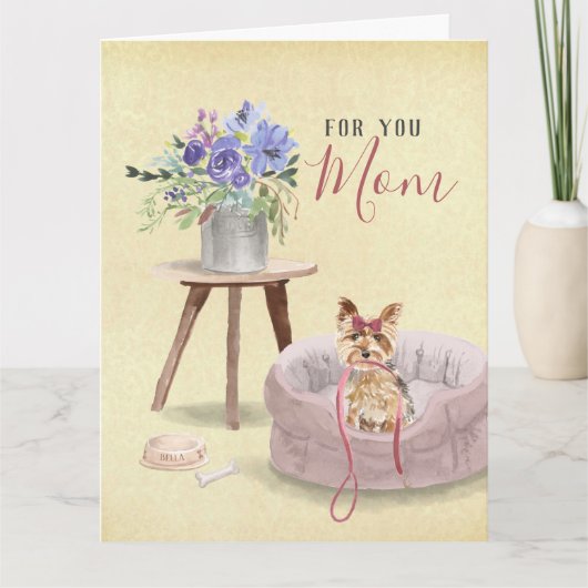 Schattige Yorkie Aquarel Aangepaste Naam Moederdag Kaart (Voorkant)