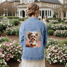 Schattige Yorkie Chef met vers gebakken cupcake op Denim Jacket