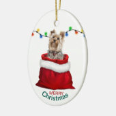 Schattige Yorkie Dog in Holiday Gift Bag Keramisch Ornament (Links)