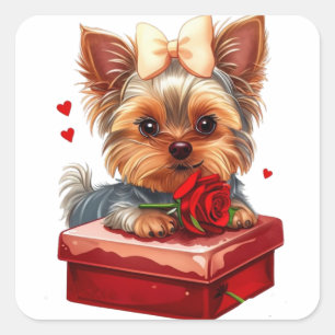 Schattige yorkie harten Moederdag-Valentijn Vierkante Sticker