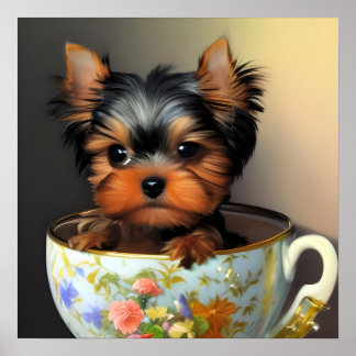 Schattige Yorkie in een digitale theocup-film Poster