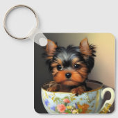 Schattige Yorkie in een theekopje Sleutelhanger (Voorkant)
