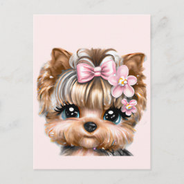 Schattige Yorkie Met Een Roze Strik Briefkaart