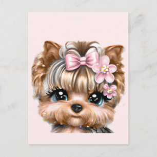 Schattige Yorkie Met Een Roze Strik  Briefkaart