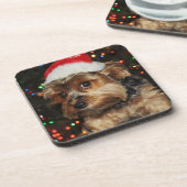 Schattige Yorkie met Santa Hat Bier Onderzetter (Linkerzijde)