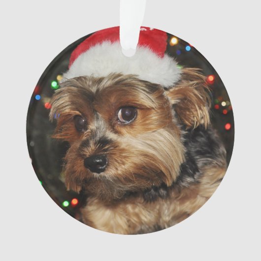 Schattige Yorkie met Santa Hat Ornament (voorkant)