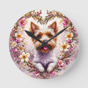 Schattige Yorkie omringd door bloemenkrans Ronde Klok