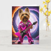 Schattige Yorkie Rockster Kaart (Gele Bloem)