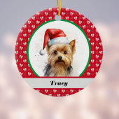 Schattige Yorkie Yorkshire Terrier Rode Kerstbogen Keramisch Ornament