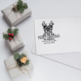 Schattige Yorkshire Dog Christmas Retouradres Rubberstempel