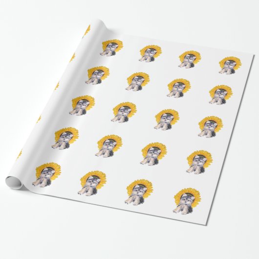 Schattige Yorkshire puppy dog & sunflower art Cadeaupapier (Uitgerold)