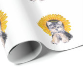 Schattige Yorkshire puppy dog & sunflower art Cadeaupapier (Rol Hoek)