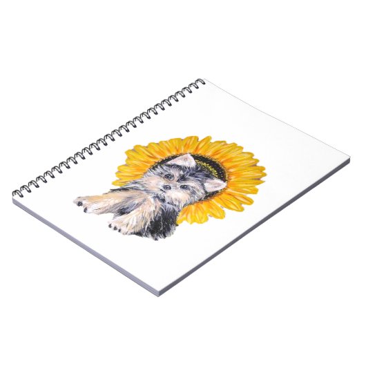 Schattige Yorkshire puppy dog & sunflower art Notitieboek (Linkerzijde)