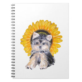 Schattige Yorkshire puppy dog & sunflower art Notitieboek