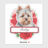 Schattige Yorkshire & rode rozen rond, aangepast l Sticker (Vel)