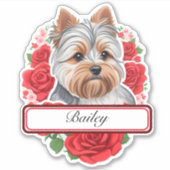 Schattige Yorkshire & rode rozen rond, aangepast l Sticker (Voorkant)