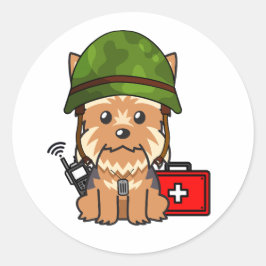 Schattige Yorkshire Terrier Dog Dragen legerhelm Ronde Sticker