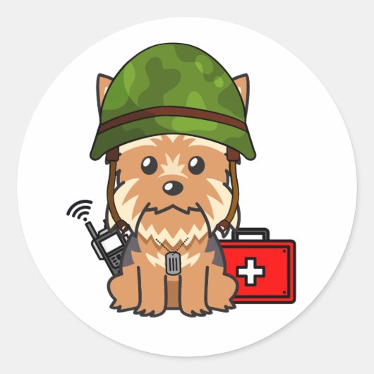 Schattige Yorkshire Terrier Dog Dragen legerhelm Ronde Sticker (Voorkant)