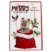 Schattige Yorkshire Terrier Dog Kerstmis Medium Cadeauzakje (Voorkant)